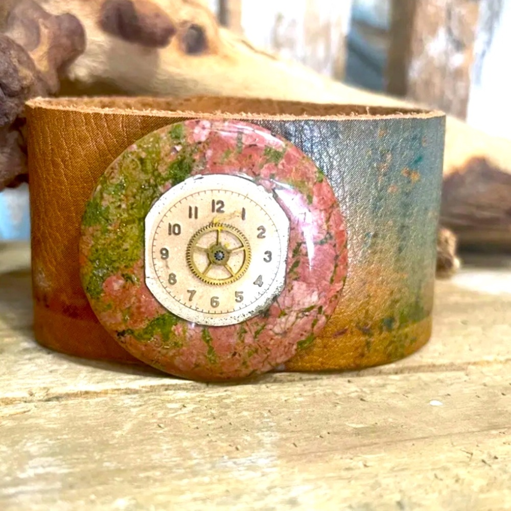 Vintage Watch Parts Leather Cuff Bracelet NEW!